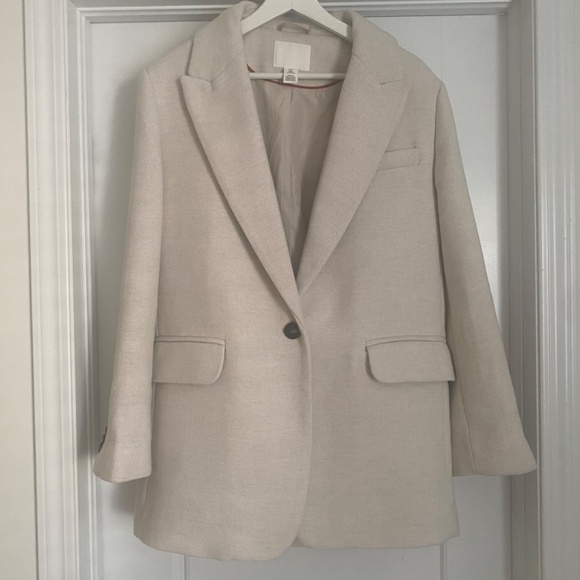H&M Single-breasted Twill Jacket Cream Women Medium - Picture 2 of 4